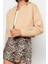 Kadın Moda Şık Relaxed Kapüşonlu Düşük Kol Crop Örme Sweatshirt 3