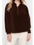 Kadın Moda Şık Regular Fermuarlı Yaka Düşük Kol Regular Fermuar Detaylı Polar Örme Sweatshirt 1