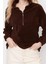 Kadın Moda Şık Regular Fermuarlı Yaka Düşük Kol Regular Fermuar Detaylı Polar Örme Sweatshirt 2