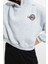 Kadın Moda Şık Relaxed Kapüşonlu Düşük Kol Crop Sırt Baskı Detaylı Kalın Içi Polarlı Örme Sweatshirt 3