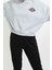 Kadın Moda Şık Relaxed Kapüşonlu Düşük Kol Crop Sırt Baskı Detaylı Kalın Içi Polarlı Örme Sweatshirt 5