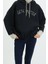 Kadın Moda Şık Relaxed Kapüşonlu Düşük Kol Uzun Kalın Içi Polarlı Triko Bant Detaylı Örme Sweatshirt 1
