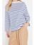 Kadın Moda Şık Oversize Bisiklet Yaka Düşük Kol Uzun Çizgili Geniş Kesim Ince Örme Sweatshirt 1