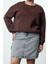 Kadın Büyük Beden Moda Şık Oversize Bisiklet Yaka Düşük Kol Regular Içi Polarlı Örme Sweatshirt 3