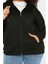 Kadın Büyük Beden Moda Şık Relaxed Kapüşonlu Düşük Kol Uzun Fermuarlı Ince Örme Sweatshirt 4