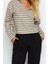 Kadın Fermuarlı Yaka Düşük Kol Çizgili Selanik Fermuarlı Normal Kalıp Örme Sweatshirt 3
