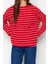 Kadın Moda Şık Oversize Bisiklet Yaka Düşük Kol Uzun Çizgili Geniş Kesim Ince Örme Sweatshirt 2