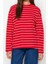Kadın Moda Şık Oversize Bisiklet Yaka Düşük Kol Uzun Çizgili Geniş Kesim Ince Örme Sweatshirt 3