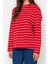 Kadın Moda Şık Oversize Bisiklet Yaka Düşük Kol Uzun Çizgili Geniş Kesim Ince Örme Sweatshirt 4