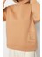 Kadın Moda Şık Relaxed Kapüşonlu Düşük Kol Regular Baskılı ve Şardonlu Örme Sweatshirt 2