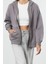 Kadın Moda Oversize Kapüşonlu Düşük Kol Uzun Rahat Kesim Basic Fermuarlı Kalın Içi Polarl 2
