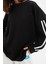 Kadın Moda Şık Oversize Bisiklet Yaka Düşük Kol Uzun Şerit Detaylı Geniş Kalıp Ince Örme Sweatshirt 2