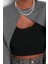 Kadın Moda Şık Crop Bisiklet Yaka Düşük Kol Crop Asimetrik Super Crop Ince Örme Sweatshirt 3