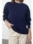 Kadın Moda Şık Regular Bisiklet Yaka Düşük Kol Regular Etiket Detaylı Örme Sweatshirt 2