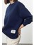Kadın Moda Şık Regular Bisiklet Yaka Düşük Kol Regular Etiket Detaylı Örme Sweatshirt 3