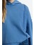 Kadın Moda Şık Relaxed Kapüşonlu Düşük Kol Regular Yıkamalı Örme Sweatshirt 4