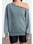 Kadın Bol Asimetrik Yaka Düşük Kol Uzun Yıkamalı Geniş Kalıp Asimetrik Yaka Kalın Örme Sweatshirt 1