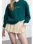 Kadın Bisiklet Yaka Düşük Kol Uzun Sloganlı Düğme Detaylı Kalıp Kalın Içi Polarlı Örme Sweatshirt 2