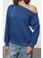 Kadın Moda Şık Bol Asimetrik Yaka Düşük Kol Uzun Geniş Kalıp Asimetrik Yaka Kalın Örme Sweatshirt 1