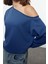 Kadın Moda Şık Bol Asimetrik Yaka Düşük Kol Uzun Geniş Kalıp Asimetrik Yaka Kalın Örme Sweatshirt 3
