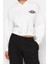 Kadın Moda Şık Relaxed Kapüşonlu Düşük Kol Crop Sırt Baskı Detaylı Şardonlu Örme Sweatshirt 1