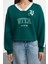 Kadın Moda Şık Oversize V Yaka Düşük Kol Crop Geniş Kalıp Crop Kalın Örme Sweatshirt 1