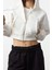 Kadın Moda Şık Regular Kapüşonlu Düşük Kol Crop Normal Kalıp Kalın Içi Polarlı Örme Sweatshirt 2