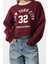 Kadın Oversize Bisiklet Yaka Düşük Kol Crop Slogan Geniş Kalıp Kalın Içi Polarlı Örme Sweatshirt 3