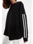 Kadın Moda Şık Oversize Bisiklet Yaka Düşük Kol Uzun Şerit Detaylı Geniş Kalıp Ince Örme Sweatshirt 4