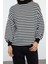 Kadın Oversize Dik Yaka Uzun Basic Çizgili Kalıp Yarım Balıkçı Kalın Polarlı Örme Sweatshirt 1