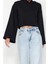 Kadın Kapüşonlu Ispanyol Kol Crop Kalın Polarlı Rahat Kesim Crop Ispanyol Kol Örme Sweatshirt 2