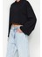 Kadın Kapüşonlu Ispanyol Kol Crop Kalın Polarlı Rahat Kesim Crop Ispanyol Kol Örme Sweatshirt 4
