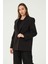 Siyah Regular Astarlı Dokuma Oversize Blazer Ceket 1