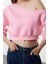 Kadın Asimetrik Yaka Balon Kol Crop Kalıp Kalın Içi Polarlı Crop Asimetrik Yaka Örme Sweatshirt 2