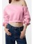 Kadın Asimetrik Yaka Balon Kol Crop Kalıp Kalın Içi Polarlı Crop Asimetrik Yaka Örme Sweatshirt 3