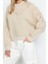 Kadın Moda Şık Regular Bisiklet Yaka Düşük Kol Crop Fit Nakışlı Kalın Içi Polarlı Örme Sweatshirt 2