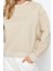 Kadın Moda Şık Regular Bisiklet Yaka Düşük Kol Crop Fit Nakışlı Kalın Içi Polarlı Örme Sweatshirt 3