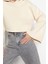 Kadın Kapüşonlu Ispanyol Kol Crop Kalın Polarlı Rahat Kesim Crop Ispanyol Kol Örme Sweatshirt 2