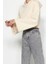 Kadın Kapüşonlu Ispanyol Kol Crop Kalın Polarlı Rahat Kesim Crop Ispanyol Kol Örme Sweatshirt 3