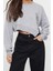 Kadın Moda Oversize Bisiklet Yaka Düşük Kol Crop Geniş Kalıp Asimertik Crop Kalın Örme Sweatshirt 3