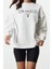 Kadın Bol Bisiklet Yaka Düşük Kol Uzun Slogan Baskılı Geniş Kalıp Kalın Içi Polarlı Örme Sweatshirt 2