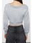 Kadın Moda Şık Crop Madonna Yaka Düşük Kol Crop Kayık Yaka Crop Normal Kalıp Örme Sweatshirt 5
