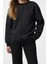 Kadın Regular Bisiklet Yaka Düşük Kol Regular Eskitme Kalın Içi Polarlı Normal Kalıp Örme Sweatshirt 2