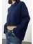 Kadın Kapüşonlu Ispanyol Kol Crop Kalın Polarlı Rahat Kesim Crop Ispanyol Kol Örme Sweatshirt 2