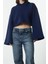 Kadın Kapüşonlu Ispanyol Kol Crop Kalın Polarlı Rahat Kesim Crop Ispanyol Kol Örme Sweatshirt 3