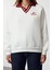 Kadın Moda Şık Bol Polo Yaka Düşük Kol Uzun Nakışlı Gneiş Kalıp Kalın Içi Polarlı Örme Sweatshirt 1