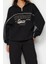 Kadın Bol Fermuarlı Yaka Düşük Kol Uzun Fermuarlı Baskılı Geniş Kalıp Kalın Polarlı Örme Sweatshirt 4