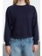 Kadın Moda Şık Regular Bisiklet Yaka Düşük Kol Regular Nervür Detaylı Normal Kalıp Örme Sweatshirt 1