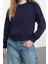 Kadın Moda Şık Regular Bisiklet Yaka Düşük Kol Regular Nervür Detaylı Normal Kalıp Örme Sweatshirt 2