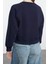 Kadın Moda Şık Regular Bisiklet Yaka Düşük Kol Regular Nervür Detaylı Normal Kalıp Örme Sweatshirt 5